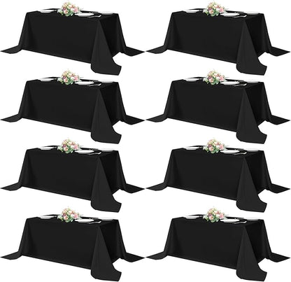 sancua Black Tablecloths for 6 Foot Rectangle Tables, 8 Pack 90x132 Inch Rectangular - Washable Polyester Fabric Table Cloth, Reusable Table Covers for Wedding Party, Birthday, Banquet Reception