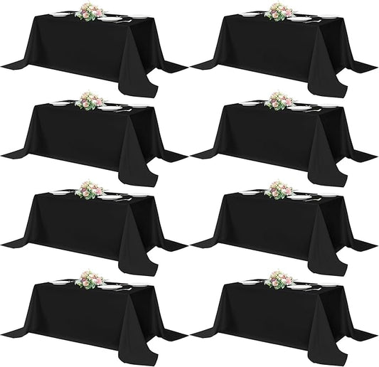 sancua Black Tablecloths for 6 Foot Rectangle Tables, 8 Pack 90x132 Inch Rectangular - Washable Polyester Fabric Table Cloth, Reusable Table Covers for Wedding Party, Birthday, Banquet Reception