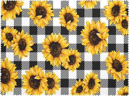 Sunflower Checkered Rectangular Tablecloth, Golden Sunflowers Table Cloth Washable Tablecloths Decorative Table Cover for Kitchen, Dining, or Parties 54x72 Inches