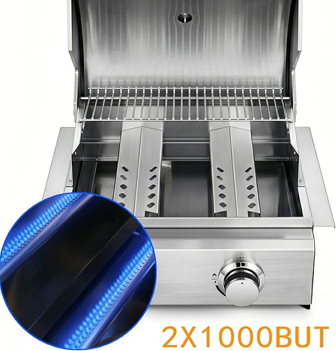 2 Burner Propane Gas Grill, Built-In Head BBQ, 304 Stainless Steel 20,000BTUs,Island Natural Gas Convertible Outdoor Kitchen Island Family Cooking