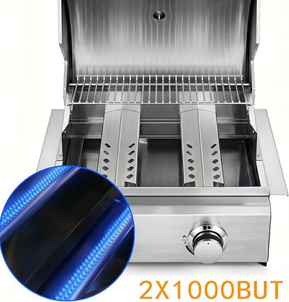 2 Burner Propane Gas Grill, Built-In Head BBQ, 304 Stainless Steel 20,000BTUs,Island Natural Gas Convertible Outdoor Kitchen Island Family Cooking