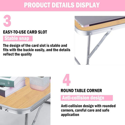Portable Folding Table - Small Outdoor Folding Table, Suitable for Travel, Camping, Beach, Barbecue, Picnic, Party, Patio (Bamboo)