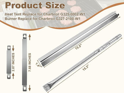 BBQ-PLUS Grill Replacement for Charbroil Performance 2-Burner 463630021 463654022 463655621 463660421, 17" Cast Iron Cooking Grates, Stainless Steel Heat Plates, Burner Tubes & Igniters Parts Kit