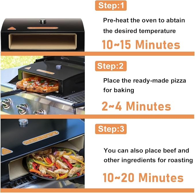 BakerStone Outdoor Pizza Oven, 12" Pizza Oven for Grill Top 5-sided Stone Baking Chamber with Wood Pizza Peel, Turning Peel For Backyard Patio Camping Barbecues, Basic Series