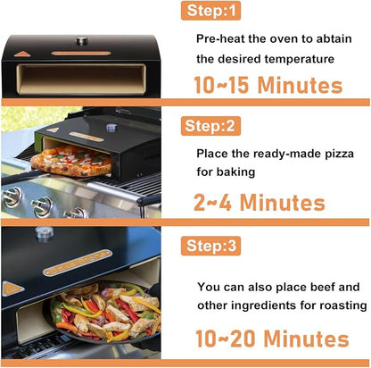 BakerStone Outdoor Pizza Oven, 12" Pizza Oven for Grill Top 5-sided Stone Baking Chamber with Wood Pizza Peel, Turning Peel For Backyard Patio Camping Barbecues, Basic Series
