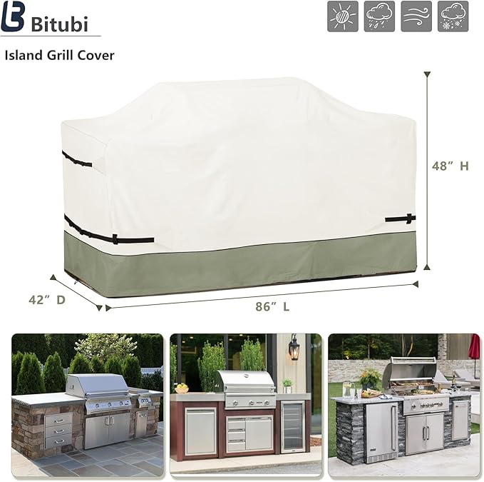 Bitubi 86 Inch Island Grill Cover - 600D Heavy Duty Waterproof All Weather Protection Extra Large Grill Cover,Beige&Grayish Green