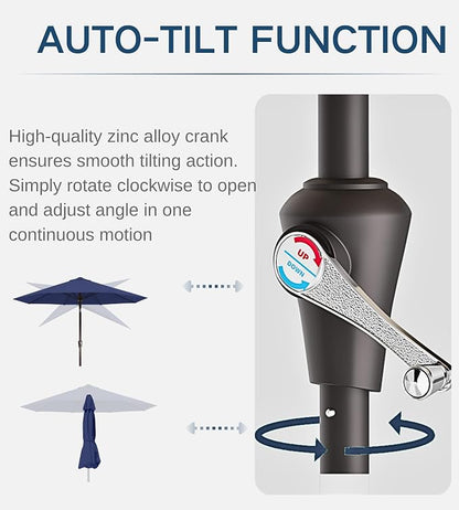 9FT Auto-Tilt Patio Umbrella|Outdoor Market Table Umbrella with 8 Fiberglass Ribs for Pool,Deck&Backyard