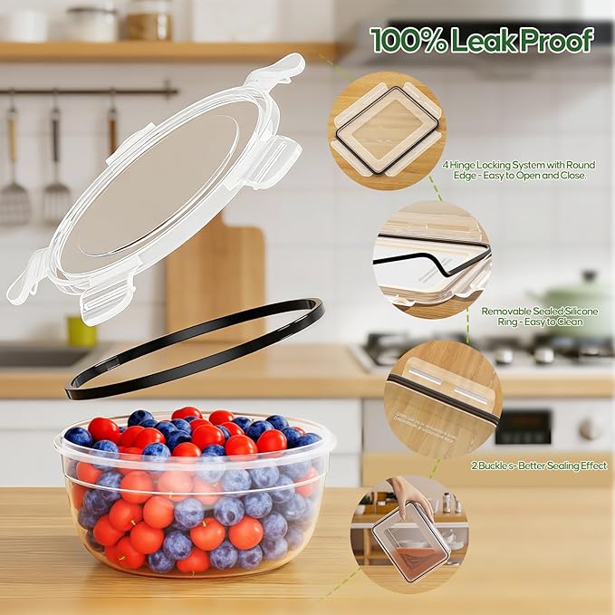 62 PCS Large Food Storage Containers with Lids Airtight Reusable Plastic | With 31 Lids & 31 Containers- Leakproof Meal-Prep Container for Kitchen Storage Organization Microwave/Dishwasher Safe