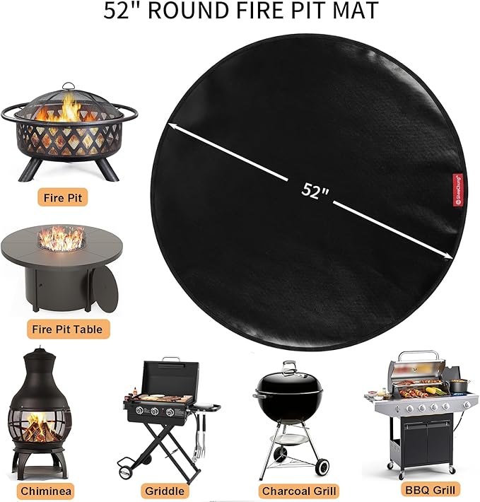 SheeChung Under Grill Mat for Outdoor Grill,Double-Sided Fireproof Oilproof Large Grill Mats,Slip/Heat Resistant Fire Pit Mat,BBQ Grill Accessories,Outdoor Fireplace Mats for Deck Patio Lawn-Round 52"