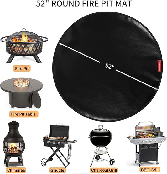 SheeChung Under Grill Mat for Outdoor Grill,Double-Sided Fireproof Oilproof Large Grill Mats,Slip/Heat Resistant Fire Pit Mat,BBQ Grill Accessories,Outdoor Fireplace Mats for Deck Patio Lawn-Round 52"