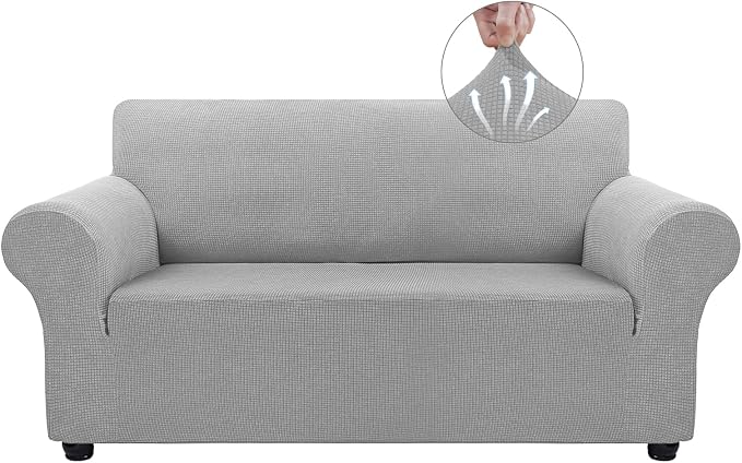 Asnomy Stretch Couch Covers Washable, loveseat Cover Slipcovers,Silver | 1-Piece Sofa Cover(55"-78") loveseat cover Furniture Protector Soft Jacquard,Non-Slip Elastic Bottom for Dogs & Kids