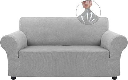 Asnomy Stretch Couch Covers Washable, loveseat Cover Slipcovers,Silver | 1-Piece Sofa Cover(55"-78") loveseat cover Furniture Protector Soft Jacquard,Non-Slip Elastic Bottom for Dogs & Kids