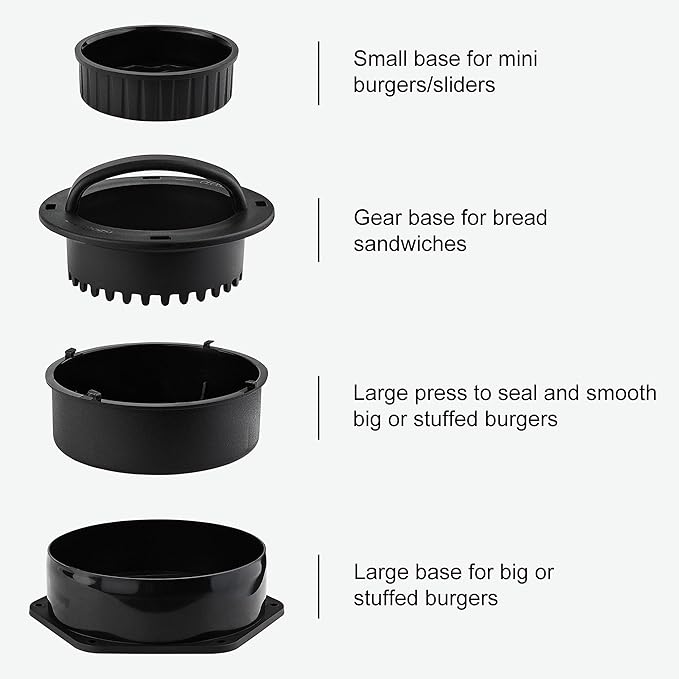 POLIGO Smash Burger Press Kit - 4 in 1 Hamburger Patty Storage Containers, 6.69" Cast Iron Smash Bacon Press - Non Stick Smash Burger Press Set for Grill and Griddle Cooking, Black Round