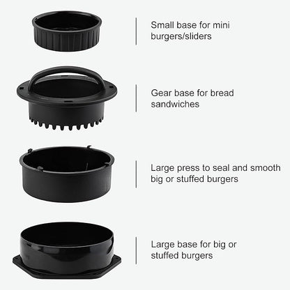POLIGO Smash Burger Press Kit - 4 in 1 Hamburger Patty Storage Containers, 6.69" Cast Iron Smash Bacon Press - Non Stick Smash Burger Press Set for Grill and Griddle Cooking, Black Round