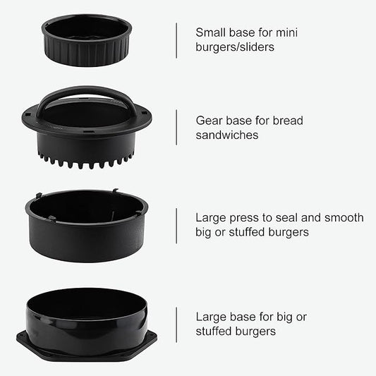 POLIGO Smash Burger Press Kit - 4 in 1 Stuffed Burger Mold, Cast Iron Burger Presses, Sauce Brushes Included - Non Stick Smash Burger Press Set for Grill and Griddle Cooking, Black Round and Rectangle