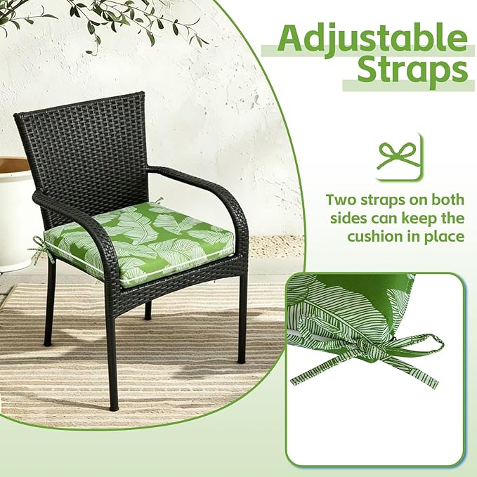 COZYVIDA Outdoor Dining Chair Cushion Set of 4, 20"x20" Square Seat Pads with Tie Straps and YKK Zippers, 30D High-Density Foam, Water-Resistant Fabric,UV-Resistant 1000+ Hrs
