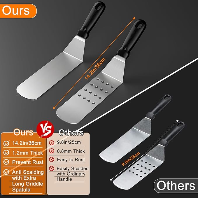 Griddle Accessories Kit, 24Pcs Grilling Accessories Set for Blackstone and Camp Chef, Flat Top Griddle Accessories Set with Scraper, Enlarged Spatulas, Basting Cover for BBQ