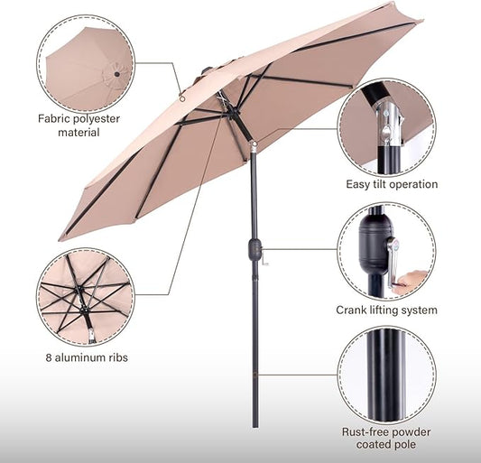 Backyard Expressions 9 ft. Patio Umbrella, Market Table Umbrella w/Tilt and Crank, 8 Ribs
