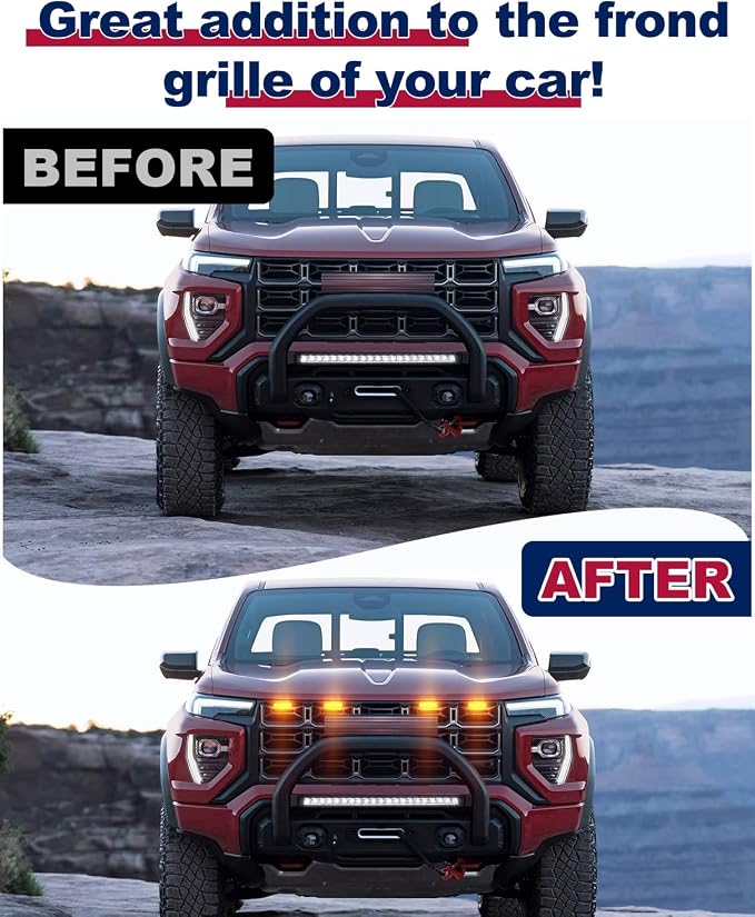 Front LED Grill Lights for Chevrolet Colorado GMC Canyon 2023-2026, Yellow | Colorado Canyon Raptor Lights, Upgrade front-end Style, Brightness amber LEDs with waterproof ABS, Easy no-drill 3M install