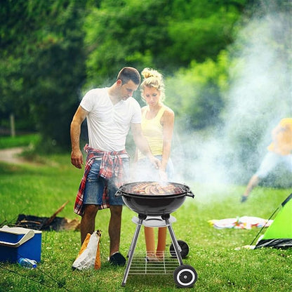 18 Inch Charcoal Grills with Wheels, Kettle Grill for Outdoor Cooking Barbecue Camping BBQ, Charcoal BBQ Grill with Shelf and Ash Catcher for Backyard, Patio, Picnic, Deck