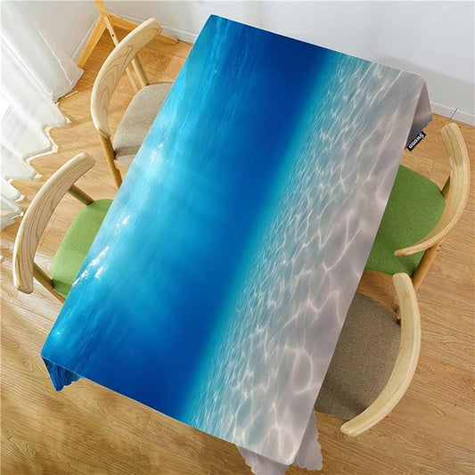 Swono Ocean Blue Rectangular Tablecloth Underwater Ocean Sandy Sea Bottom Washable Table Cloth Kitchen Dining Room Table Cover for Party Dinner Wedding 50x72 Inch Tablecloths
