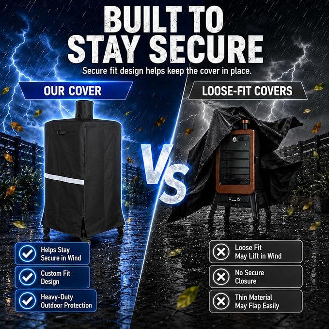 Vertical Smoker Cover Compatible with Pit Boss 4/5 Series, 73550 Pellet Smoker Cover for PBV5P1, PBV5PW1 and PBV4PS1, 600D Heavy Duty Outdoor Smoker Cover with Zipper and Air Vents
