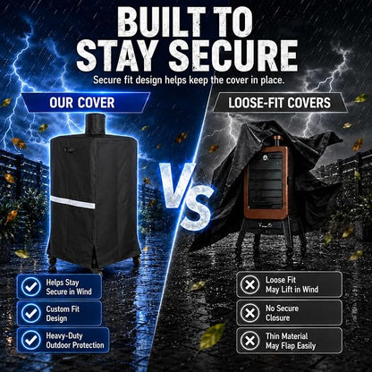Vertical Smoker Cover Compatible with Pit Boss 4/5 Series, 73550 Pellet Smoker Cover for PBV5P1, PBV5PW1 and PBV4PS1, 600D Heavy Duty Outdoor Smoker Cover with Zipper and Air Vents