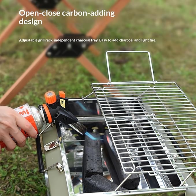 Portable Charcoal BBQ Grill, Foldable Suitcase Style, Adjustable Grill Rack, for Camping, Picnic, and Outdoor Use