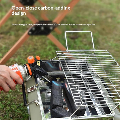 Portable Charcoal BBQ Grill, Foldable Suitcase Style, Adjustable Grill Rack, for Camping, Picnic, and Outdoor Use