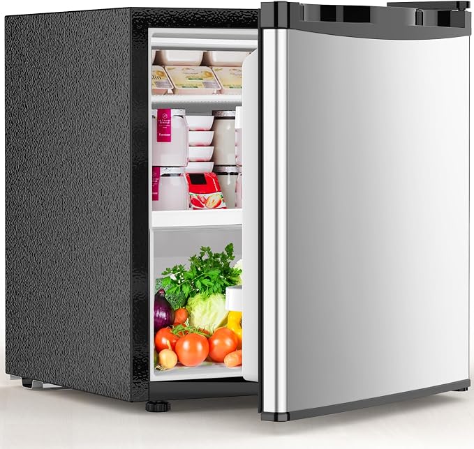 Electactic 1.6 Cu.ft Mini Fridge, Compact Single Reversible Door Refrigerator, Adjustable Thermostat, Ultra Quiet, Energy Efficient for Office, Dorm, Bedroom, Apartment -Silver