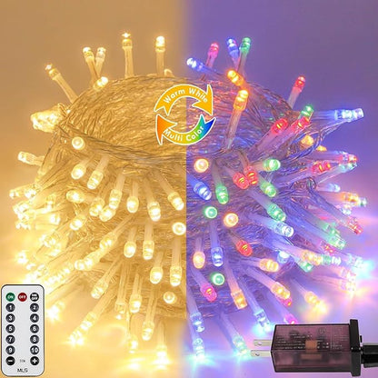 88FT 240LED Connectable String Lights Indoor Outdoor Clear Wire, Warm White⇋Multicolor Christmas String Lights, Plug in Twinkle Fairy Light With Timer For Wedding Patio Tree Yard Christmas Decorations