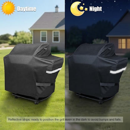 QuliMetal Grill Cover for Weber Searwood 600 Pellet - 600D Heavy-Duty Waterproof and Tear-Resistant Grill Cover for 3400145 Weber Searwood,Outdoor BBQ Accessory