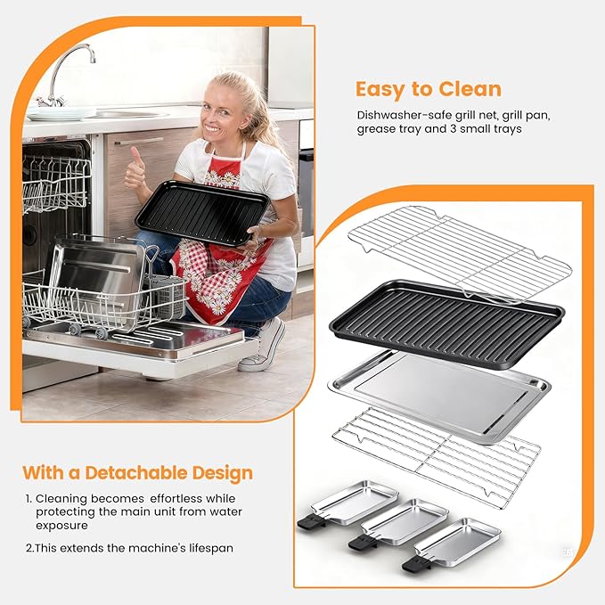 Electric Indoor Grill 1700W - YOHAWJAN 2 in 1 Smokeless Indoor Grill Pan for Kitchen with Grilling Net & Non-Stick Removable Griddle Plate, Temperature Control Korean BBQ Grill with 3 Cheese Pan