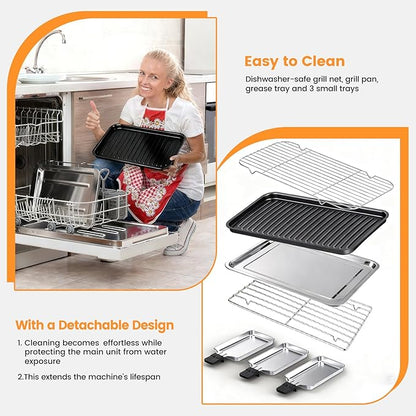 Electric Indoor Grill 1700W - YOHAWJAN 2 in 1 Smokeless Indoor Grill Pan for Kitchen with Grilling Net & Non-Stick Removable Griddle Plate, Temperature Control Korean BBQ Grill with 3 Cheese Pan