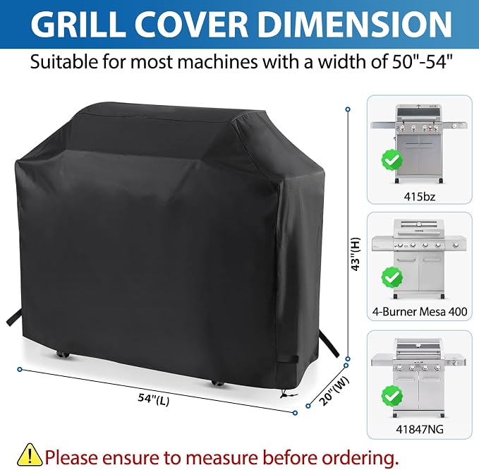 54 Inch Gas Grill Cover for Monument Mesa 400 4-Burner Grill, Waterproof | Fits Monument Mesa 400, 25392, 24633, 35633, 24367, 41847NG & M415BZ 4-Burner Gas Grills, Heavy Duty 600D Outdoor Cover