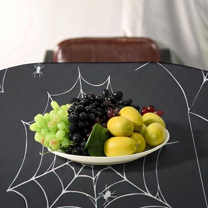 Spider Web Tablecloth, Scary Horror Spider Ghost Black Water Resistant Wipeable Table Cover for Picnic Party Holiday Kitchen Dinner Table 55"x55"
