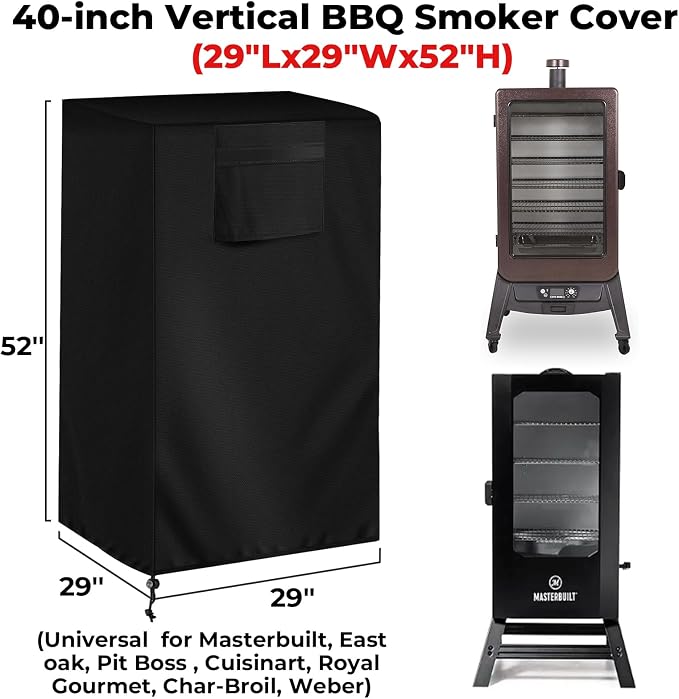 40-inch Vertical Smoker Cover, Compatible with Most of Vertical Smoker (29"Lx29"Wx52"H), Heavy-duty and Weather-resistant Oxford Fabric with Adjustable Drawstring