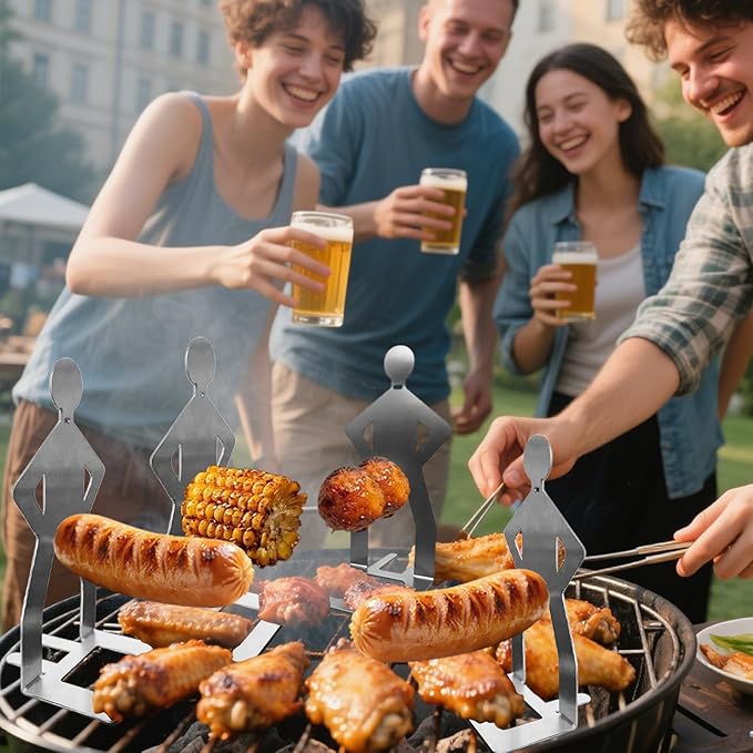 4PCS Funny BBQ Stand Man HotDog Holder,Portable HotDog Roaster,Reusable Stainless Steel Hotdog&Sausage Stand for Christmas Barbecue,Camping,Spring Trip Sausage Barbecue Rack,Barbecue Grill Accessories