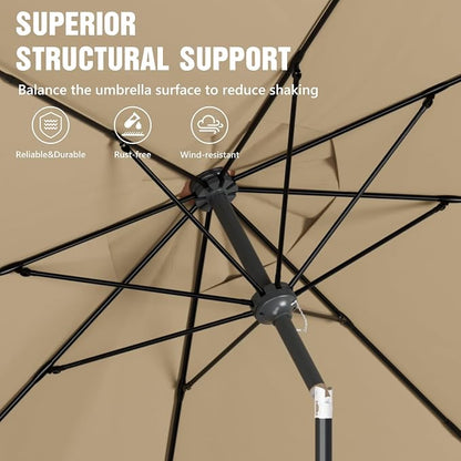 Outdoor Patio Umbrella, Table Umbrella with Push Button Tilt and Crank, 8 Ribs Market Umbrella