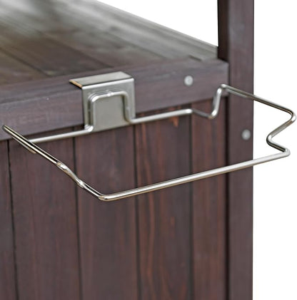 Outdoor Rolling Kitchen Island with Drop Leaf, 40.5" Solid Wood Grill Table with Stainless Steel Top, Drawer and Towel Rack, Outdoor Storage Cabinet with Lockable Wheels (Brown-@045)