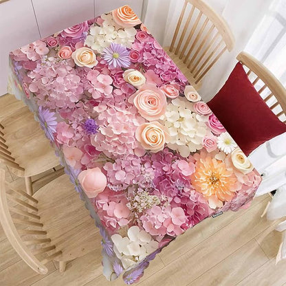 Rose Dinner Tablecloth Table Cover, Pink Wall Floral Roses Peonies Blossom 52x70 Inch Table Cloth Dust-Proof Table Cover Protector for Home Restaurant Picnic Camping BBQ
