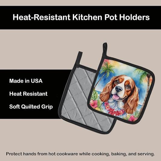 Caroline's Treasures Cavalier Spaniel Luau Pair of Pot Holders Kitchen Heat Resistant Pot Holders Sets Oven Hot Pads for Cooking Baking BBQ, 7 1/2 x 7 1/2