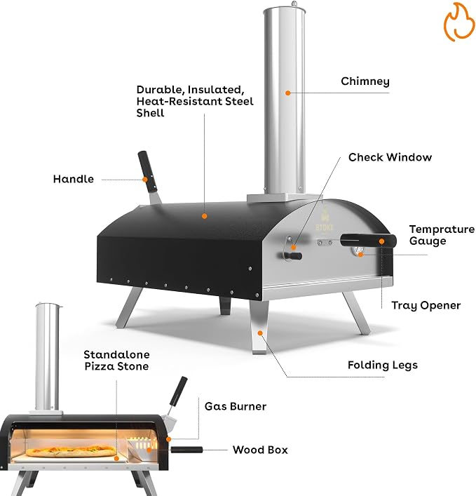 Stoke 13 Inch Outdoor Pizza Oven – Wood Pellet Portable Pizza Oven for Backyard, Camping, or Tailgating – Stainless Steel Multi-Fuel Oven with Pizza Stone & Accessories
