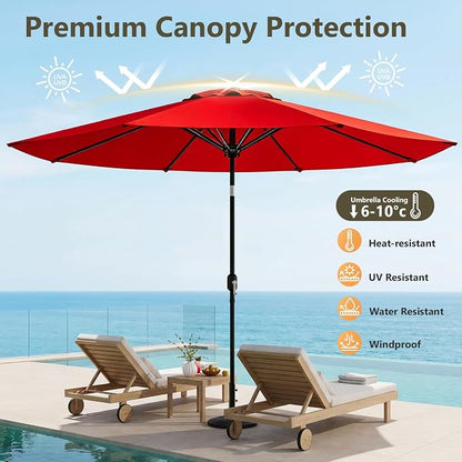 9FT Patio Umbrella,Outdoor Table Umbrella with Push Button Tilt & Crank,Pool Umbrella with Fade-Resistant Canopy, Heavy-Duty Steel Frame, Vented Top, for Deck, Backyard & Market