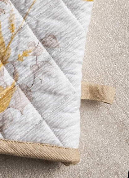 Maison d'Hermine Oven Gloves 100% Cotton Oven Mitt (7" x 13", Pack of 1) | With Loop Heat Resistant BBQ Cooking Gloves Baking Grilling Kitchen Handling Hot Pans Spring Summer - Meadow Florals - Beige
