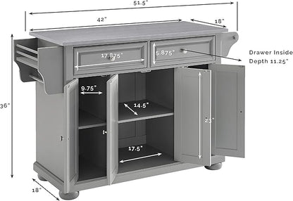 Crosley Furniture Full Size Stainless Steel Rolling Kitchen Island Storage Cart, Microwave Stand, Spice Rack, Gray