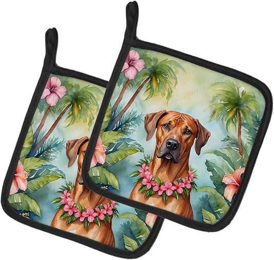 Caroline's Treasures Rhodesian Ridgeback Luau Pair of Pot Holders Kitchen Heat Resistant Pot Holders Sets Oven Hot Pads for Cooking Baking BBQ, 7 1/2 x 7 1/2