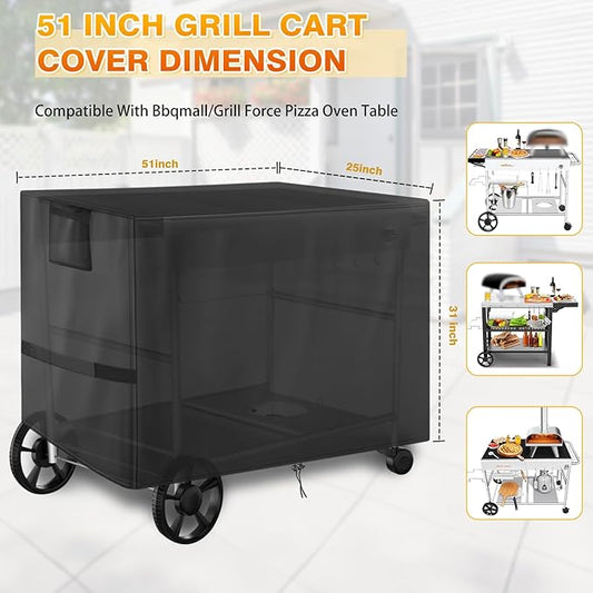 Pizza Oven Cart Table Cover, Outdoor Grill Table Cover for BBQMall Pizza Oven Cart, Universal Waterproof Patio BBQ Grill Cart Stand Cover, Prep Table Covers for Keter Unity-51 x 25 x 31 Inch
