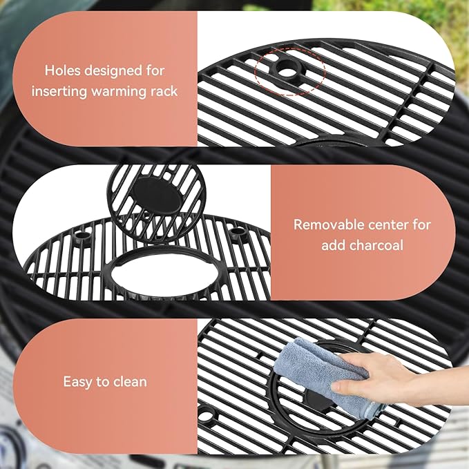 19.5" Cast Iron Round Grate for Akorn Kamado Ceramic Grill, Pit Boss K24, Louisiana Grills K24, Char-Griller 16620, E56720, 16820, Grill Grate Grid for Akorn Kamado,Expert kamado