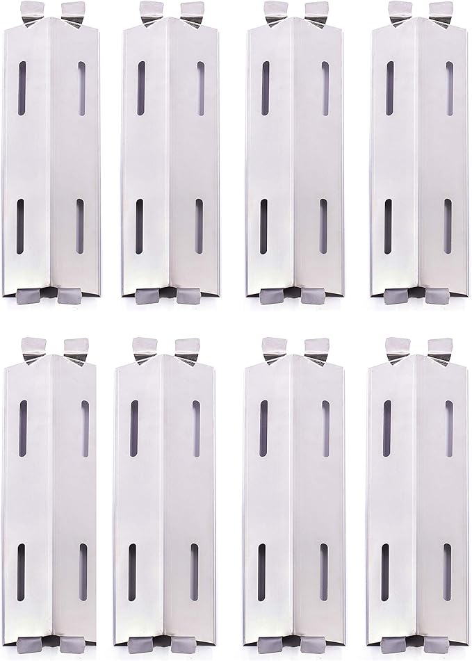 Replace parts 8 Pack Stainless Steel Heat Plates and Stainless Steel Grill Burners Replacement for Bakers and Chefs GR2039201-BC-00, GD430, ST1017-012939, Grill Chef, Members Mark Gas Grill Models